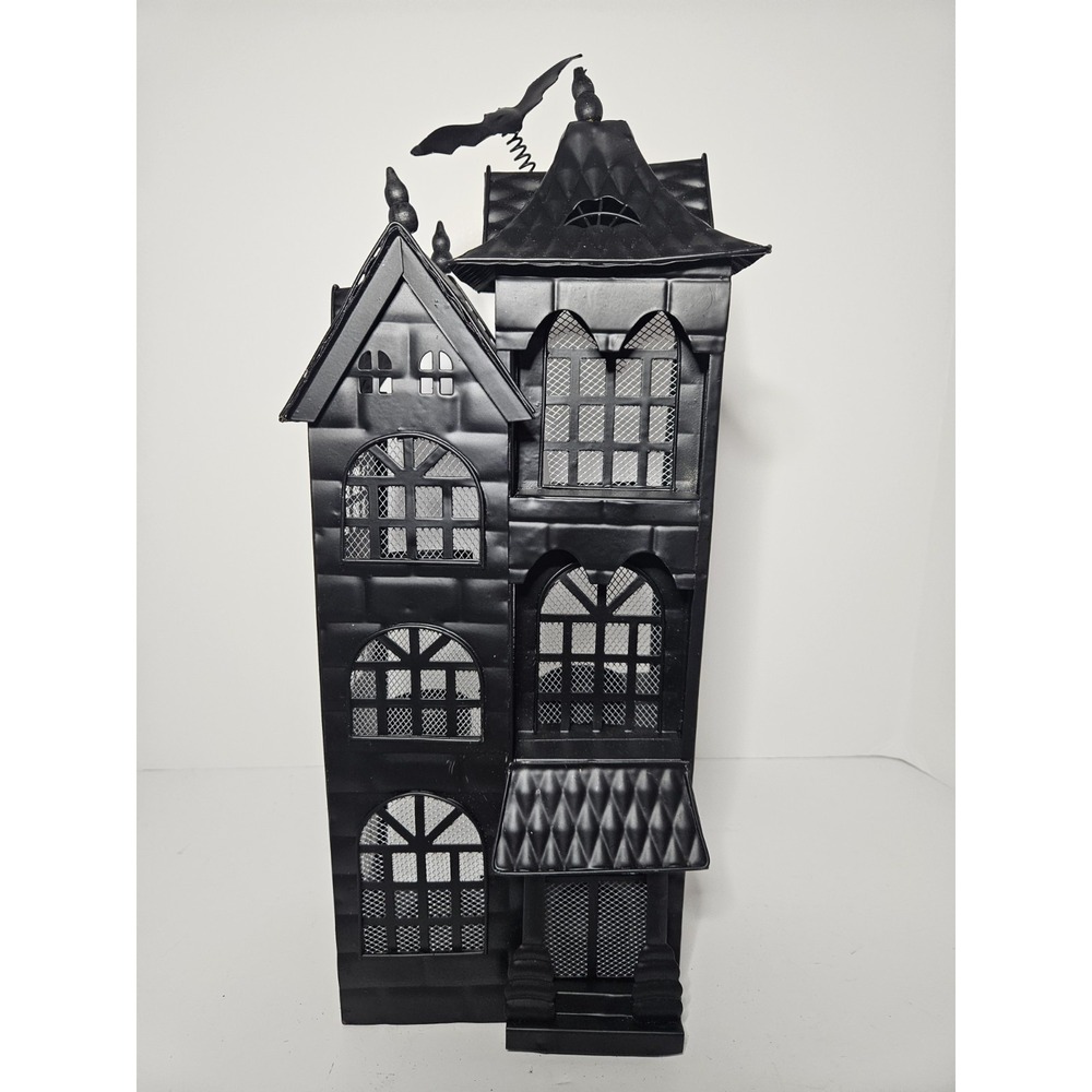 Halloween Haunted House Candle Holder Black Metal 17” Gothic 6 Tea Lights Large